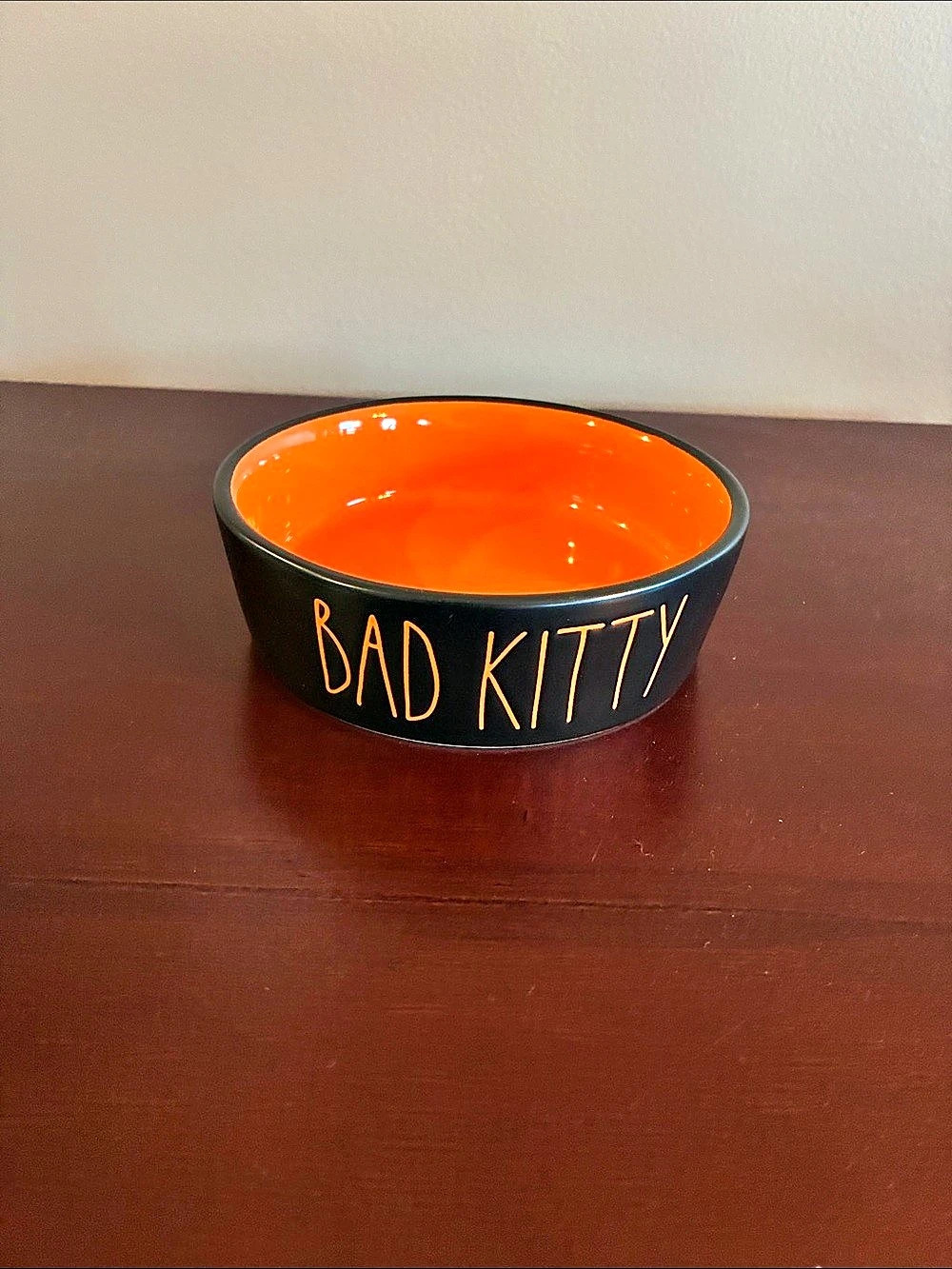 Rae Dunn BAD KITTY bowl Black & Orange cat Halloween colors new